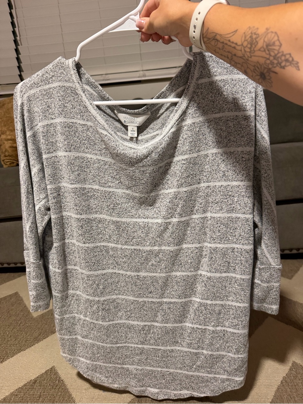 Market & Spruce Heather Gray Striped Long Sleeve Pullover